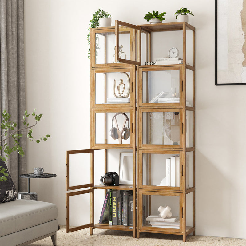 Oikiture Display Cabinet 5-Tier Slim Storage Shelves Brown
