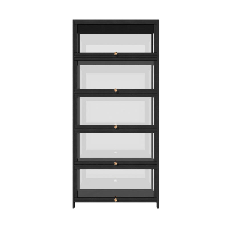 Oikiture Display Cabinet 5 Tiers Clear Door Black