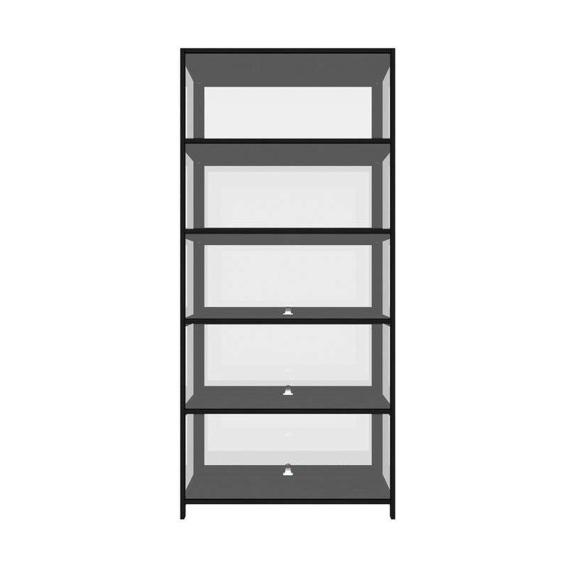 Oikiture Display Cabinet 5 Tiers Clear Door Black
