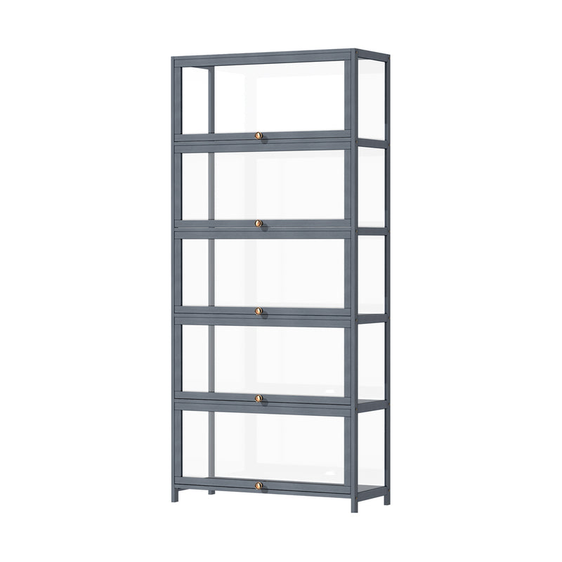 Oikiture Display Cabinet 5 Tiers Clear Door Grey
