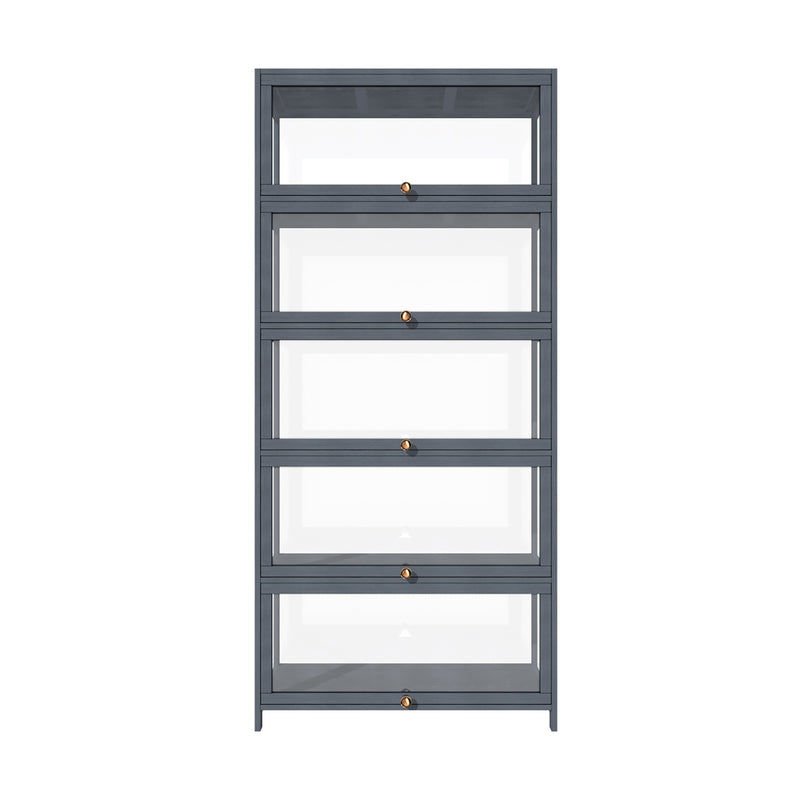 Oikiture Display Cabinet 5 Tiers Clear Door Grey