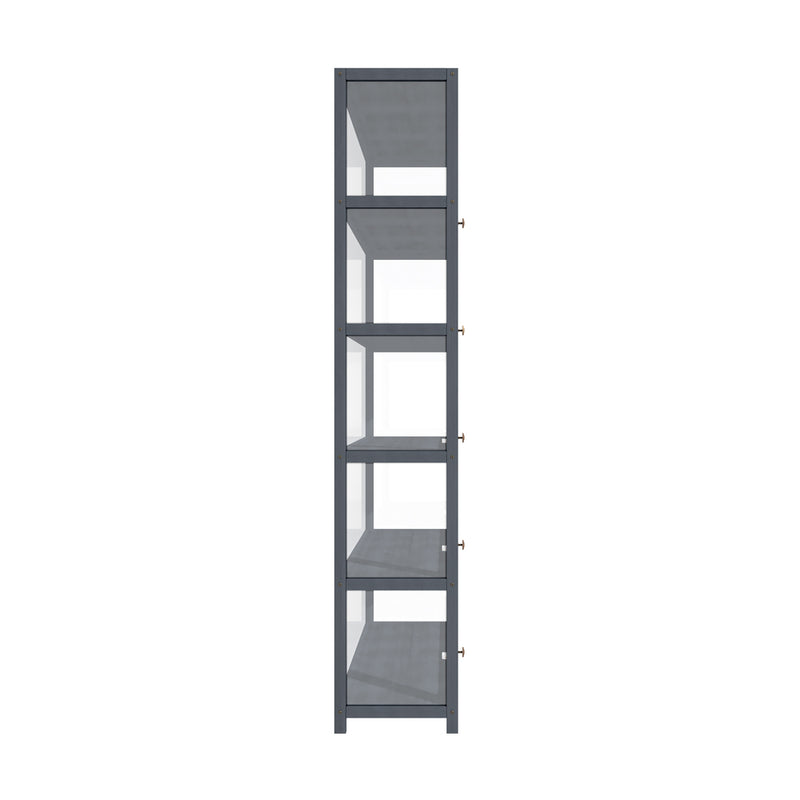 Oikiture Display Cabinet 5 Tiers Clear Door Grey