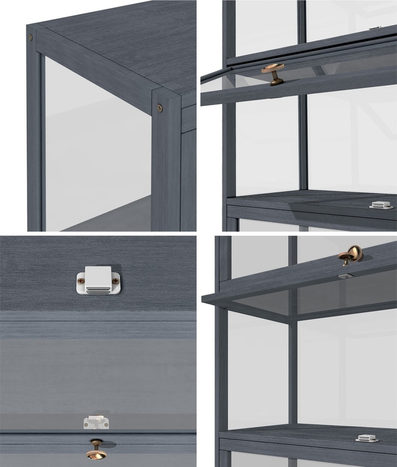 Oikiture Display Cabinet 5 Tiers Clear Door Grey