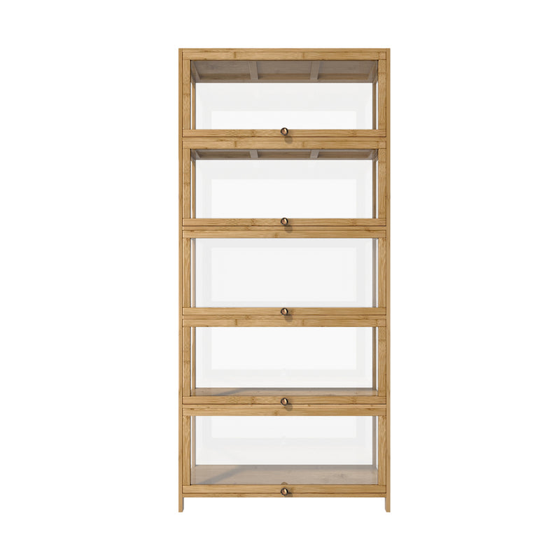 Oikiture Display Cabinet 5-Tier Clear Shelves Oak