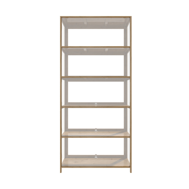 Oikiture Display Cabinet 5-Tier Clear Shelves Oak