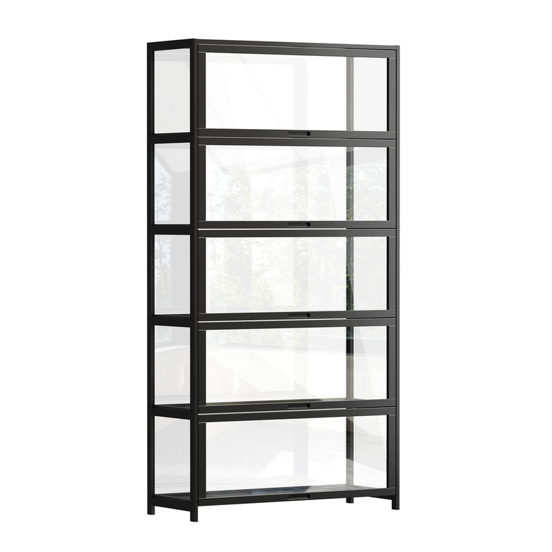 Oikiture Storage 5-Tier Shelves Display Cabinet Tall Bookcase Black
