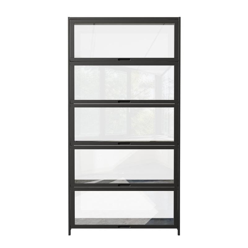 Oikiture Storage 5-Tier Shelves Display Cabinet Tall Bookcase Black