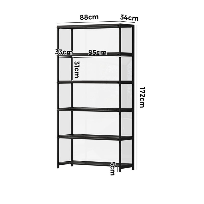 Oikiture Storage 5-Tier Shelves Display Cabinet Tall Bookcase Black