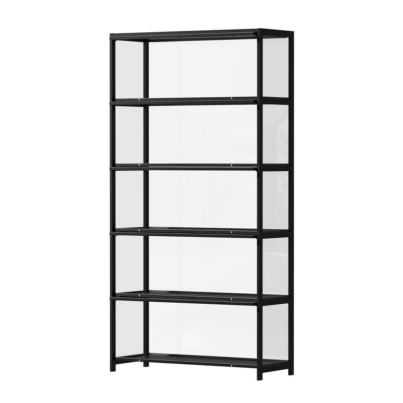 Oikiture Storage 5-Tier Shelves Display Cabinet Tall Bookcase Black