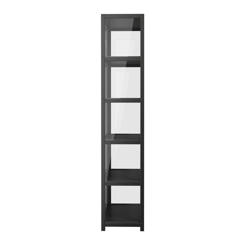 Oikiture Storage 5-Tier Shelves Display Cabinet Tall Bookcase Black