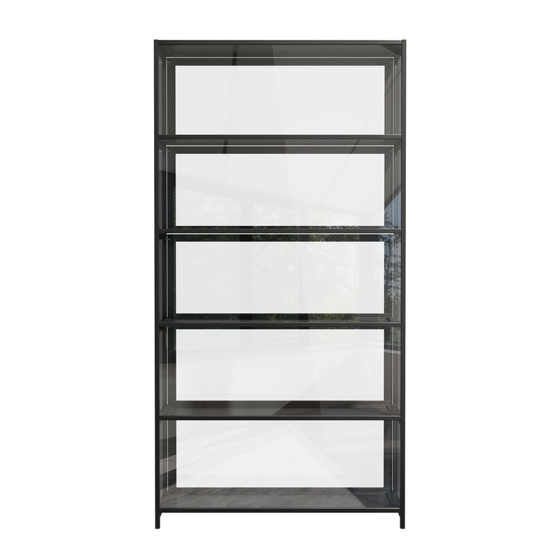 Oikiture Storage 5-Tier Shelves Display Cabinet Tall Bookcase Black