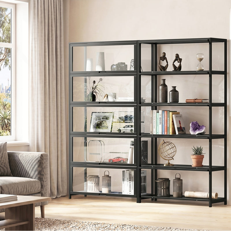 Oikiture Storage 5-Tier Shelves Display Cabinet Tall Bookcase Black