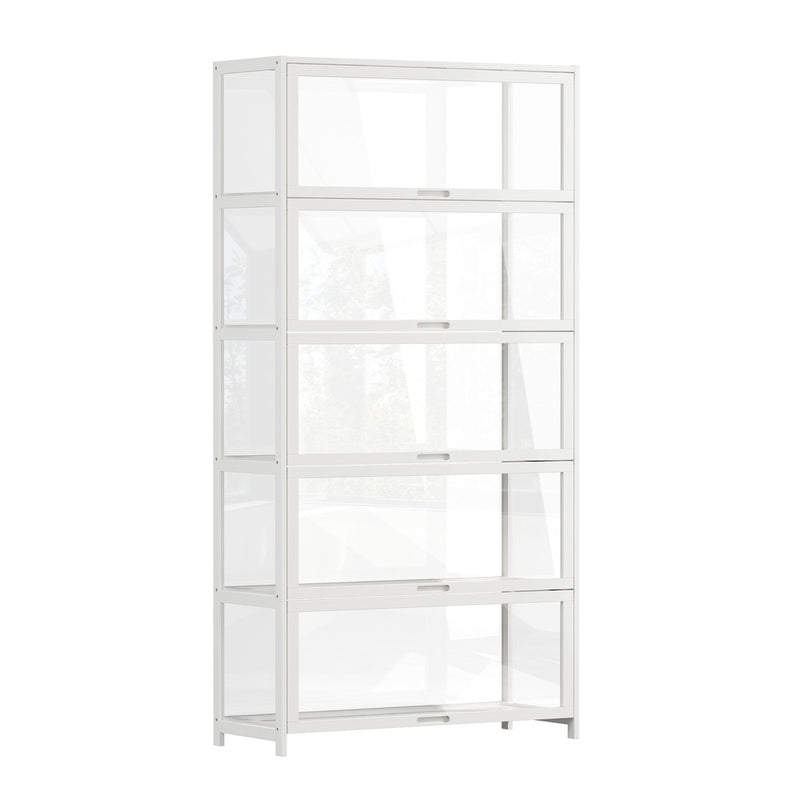 Oikiture Storage 5-Tier Shelves Display Cabinet Tall Bookcase White
