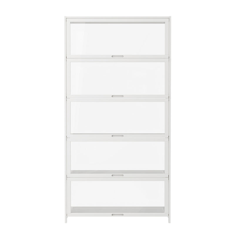 Oikiture Storage 5-Tier Shelves Display Cabinet Tall Bookcase White