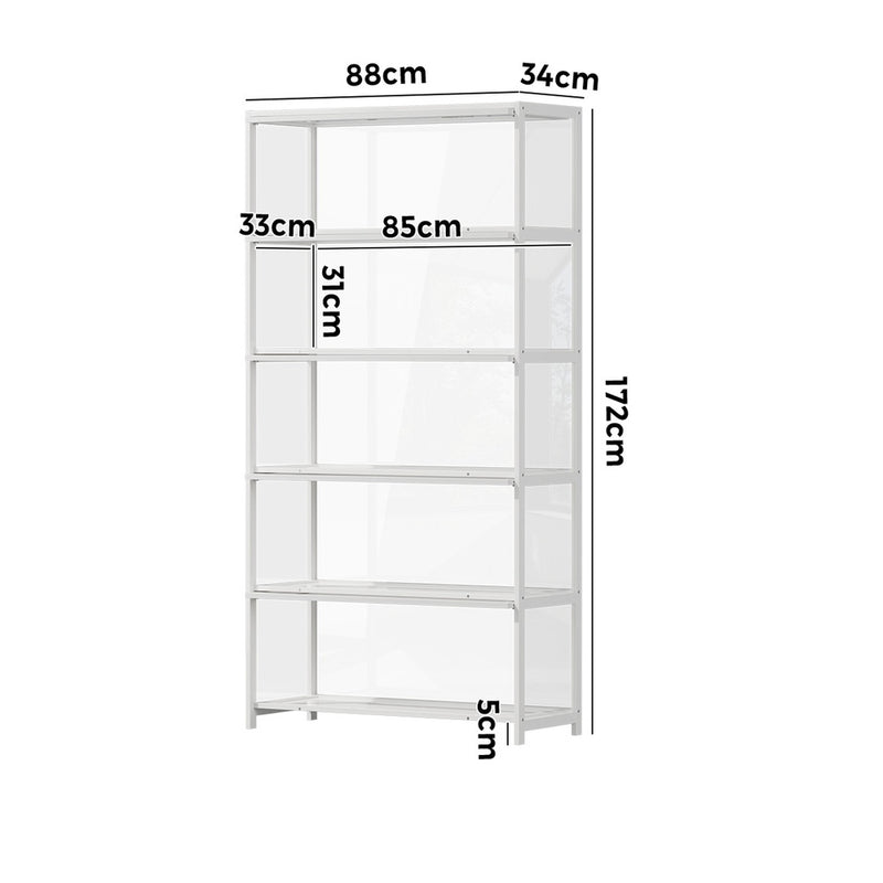 Oikiture Storage 5-Tier Shelves Display Cabinet Tall Bookcase White