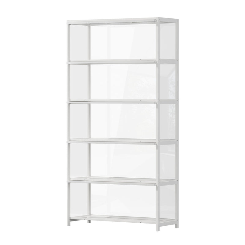Oikiture Storage 5-Tier Shelves Display Cabinet Tall Bookcase White