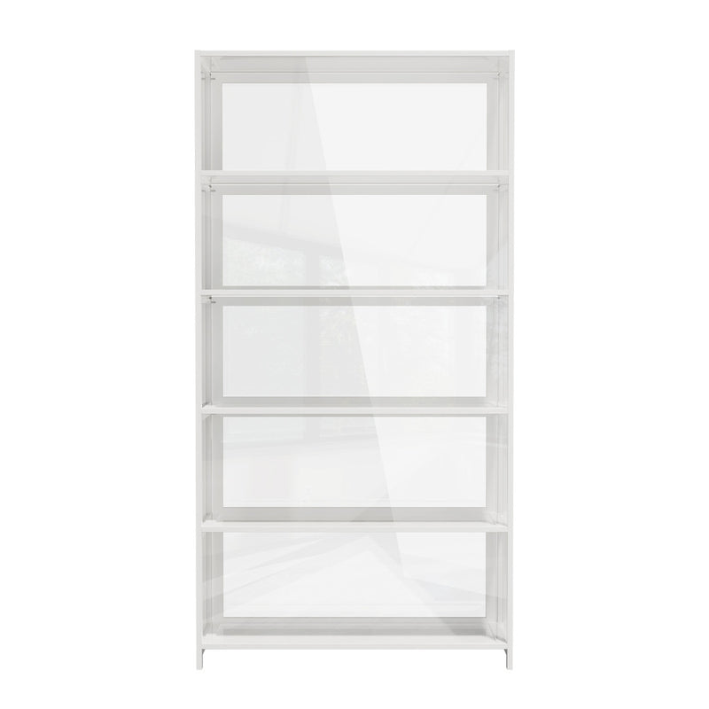 Oikiture Storage 5-Tier Shelves Display Cabinet Tall Bookcase White