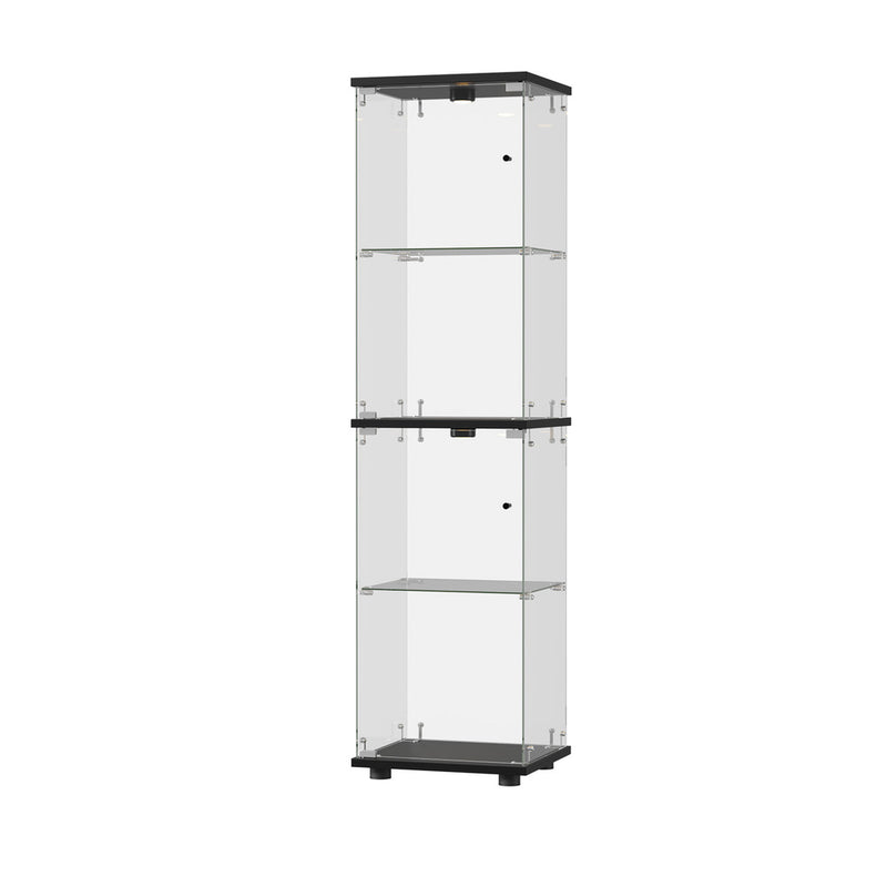 Oikiture Glass Display Cabinet 4-Tier LED Light Bookcase Clear Black