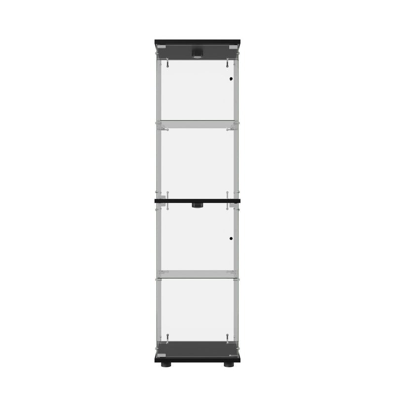 Oikiture Glass Display Cabinet 4-Tier LED Light Bookcase Clear Black