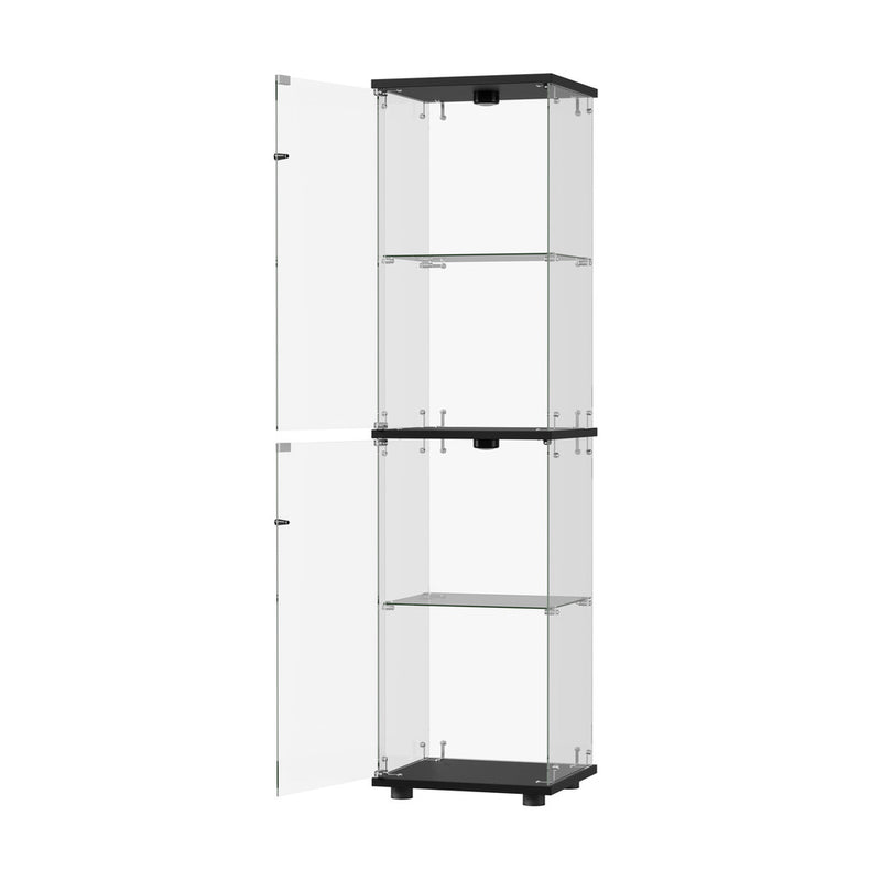 Oikiture Glass Display Cabinet 4-Tier LED Light Bookcase Clear Black