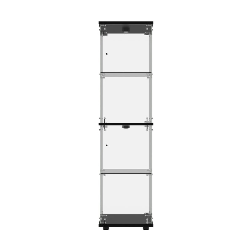Oikiture Glass Display Cabinet 4-Tier LED Light Bookcase Clear Black