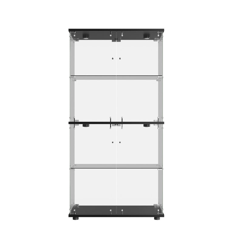 Oikiture Glass Display Cabinet 4-Tier LED Light Bookcase 2 Doors Black