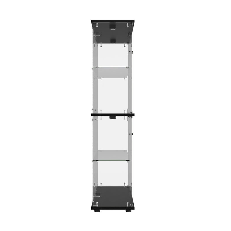 Oikiture Glass Display Cabinet 4-Tier LED Light Bookcase 2 Doors Black