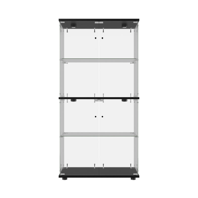 Oikiture Glass Display Cabinet 4-Tier LED Light Bookcase 2 Doors Black