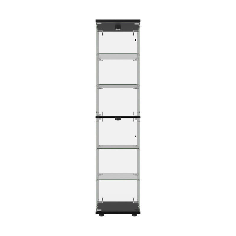 Oikiture Glass Display Cabinet 6-Tier LED Light Bookcase Clear Black