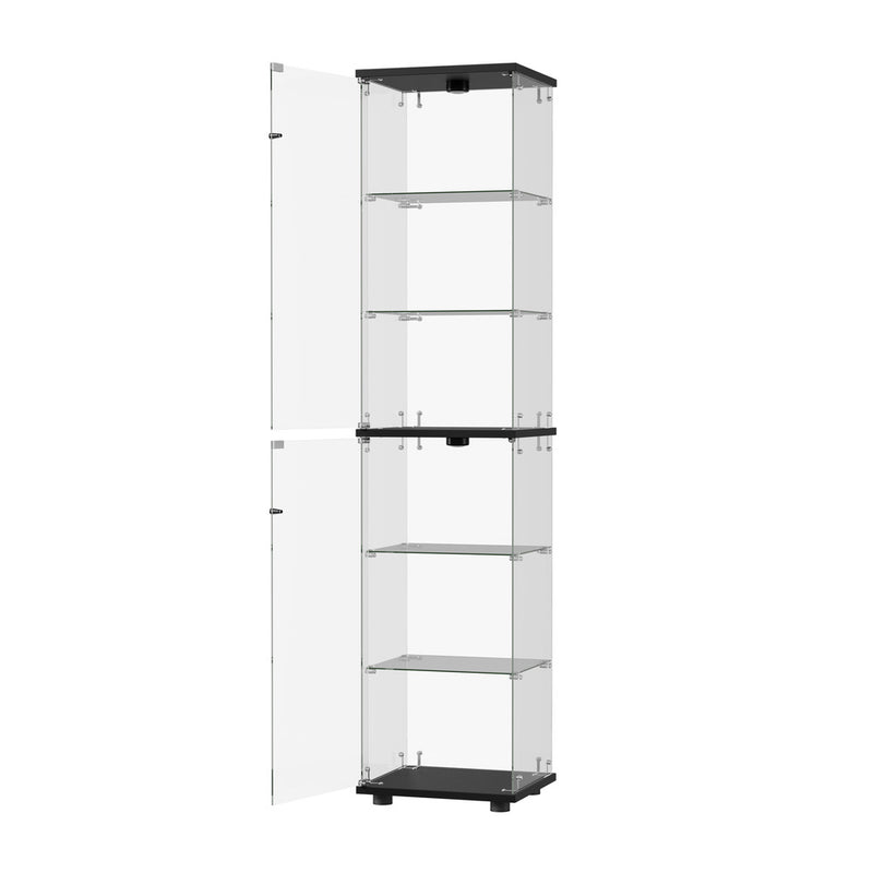 Oikiture Glass Display Cabinet 6-Tier LED Light Bookcase Clear Black