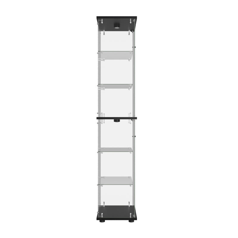 Oikiture Glass Display Cabinet 6-Tier LED Light Bookcase Clear Black