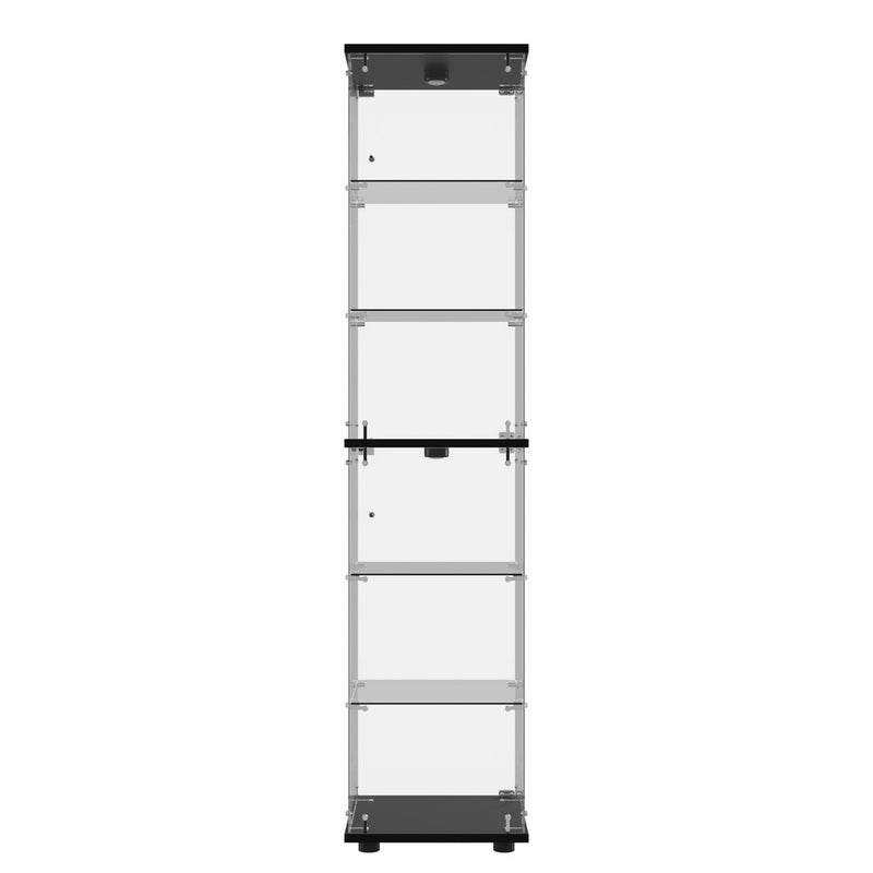 Oikiture Glass Display Cabinet 6-Tier LED Light Bookcase Clear Black