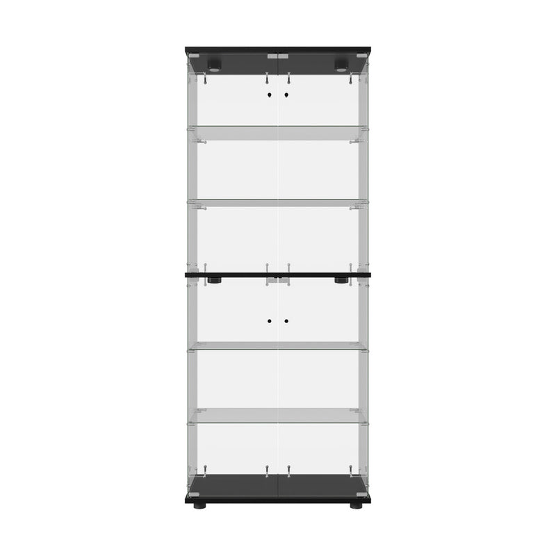 Oikiture Glass Display Cabinet 6-Tier LED Light Bookcase 2 Doors Black