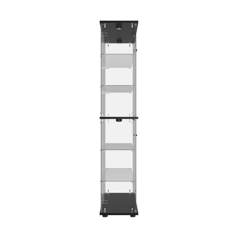 Oikiture Glass Display Cabinet 6-Tier LED Light Bookcase 2 Doors Black