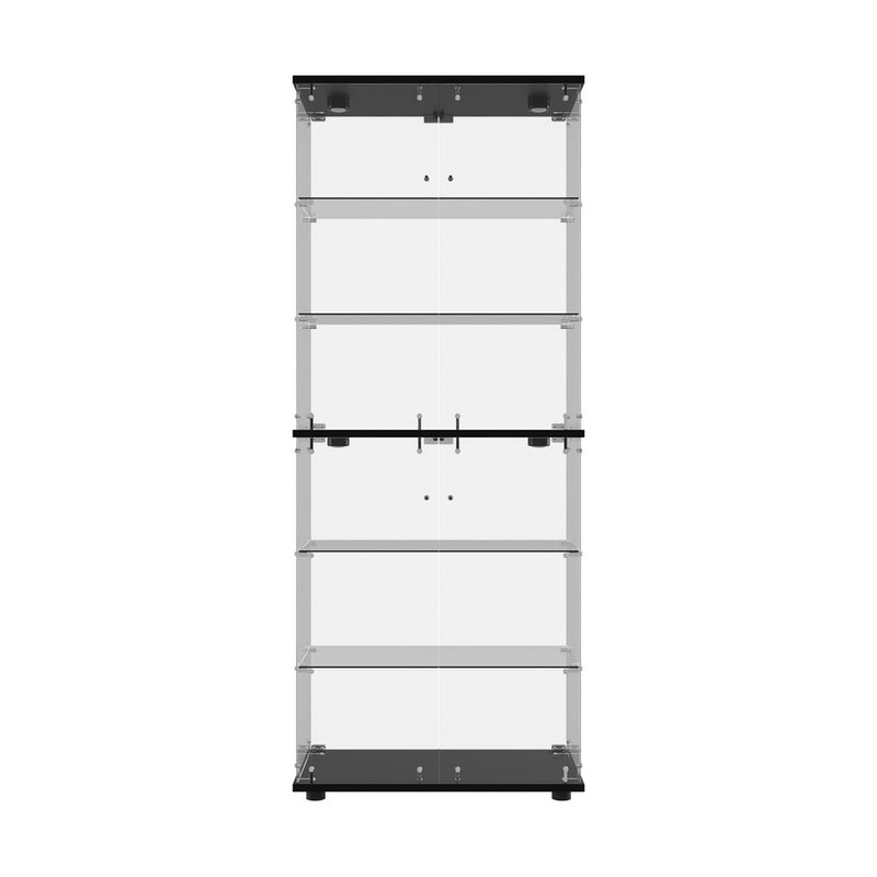 Oikiture Glass Display Cabinet 6-Tier LED Light Bookcase 2 Doors Black