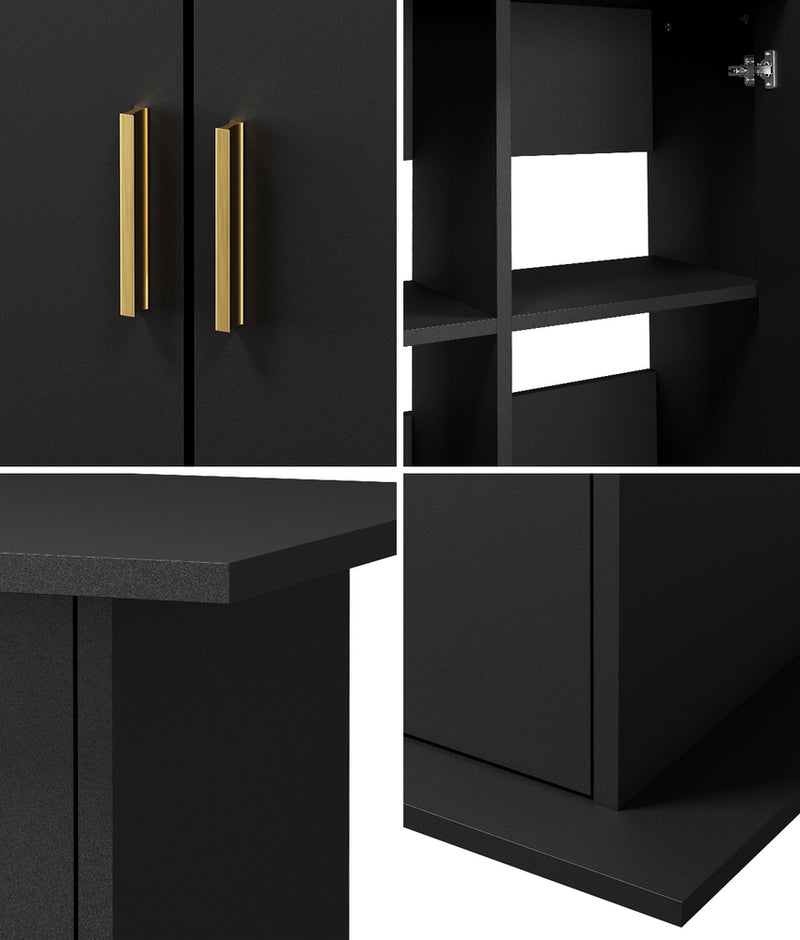 Oikiture Fish Tank Stand Cabinet Sideboard Storage Black