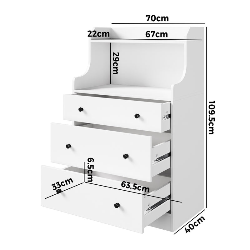 Oikiture Sideboard Buffet Cupboard 3 Chest of Drawers White