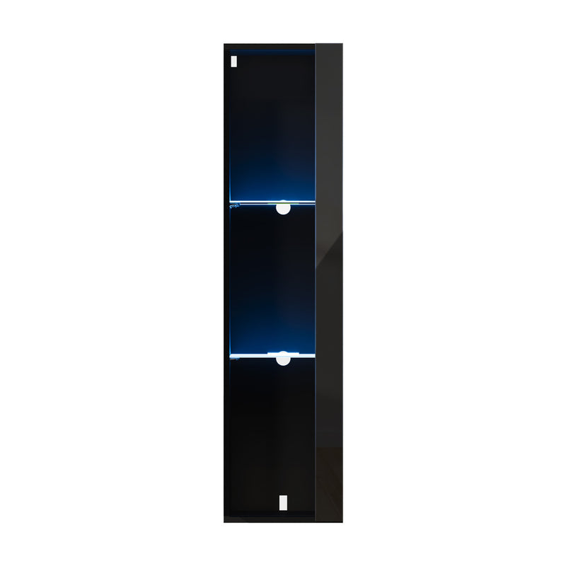 Oikiture Wall Mounted Display Cabinet LED High Gloss Cupboard Black