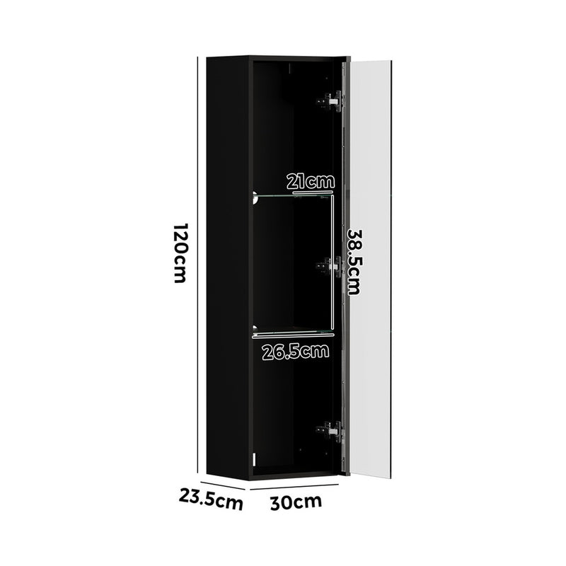 Oikiture Wall Mounted Display Cabinet LED High Gloss Cupboard Black