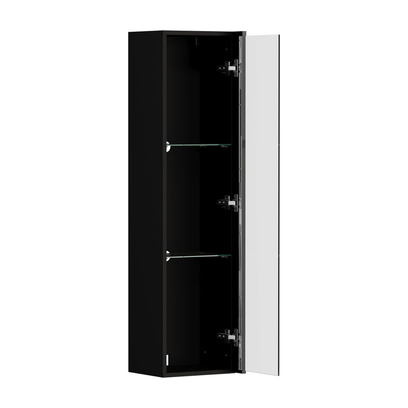 Oikiture Wall Mounted Display Cabinet LED High Gloss Cupboard Black