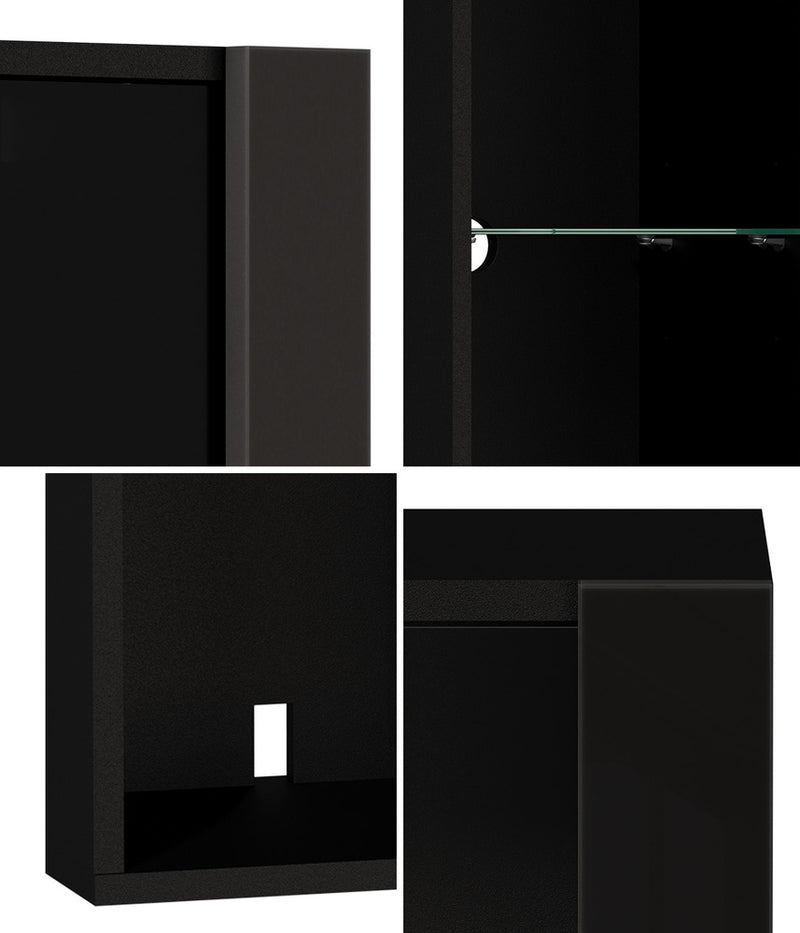 Oikiture Wall Mounted Display Cabinet LED High Gloss Cupboard Black