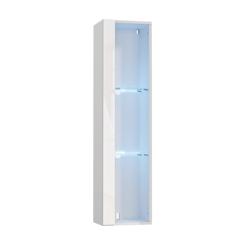 Oikiture Wall Mounted Display Cabinet LED High Gloss Cupboard Whtie