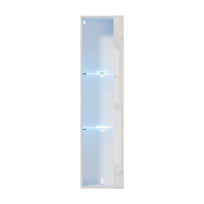 Oikiture Wall Mounted Display Cabinet LED High Gloss Cupboard Whtie