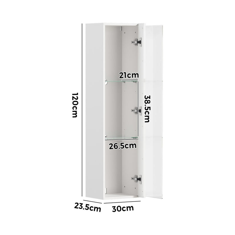 Oikiture Wall Mounted Display Cabinet LED High Gloss Cupboard Whtie