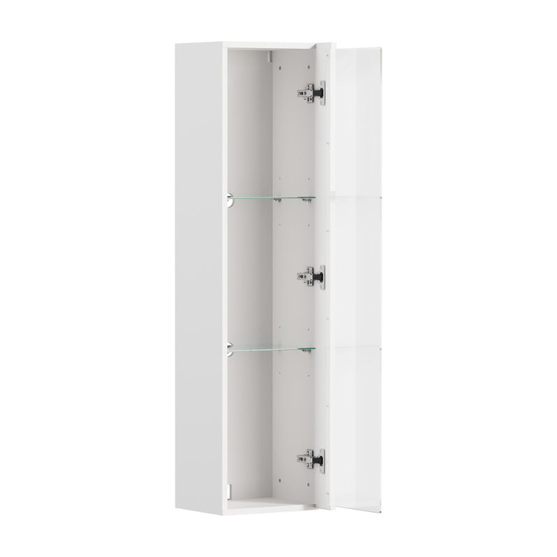 Oikiture Wall Mounted Display Cabinet LED High Gloss Cupboard Whtie
