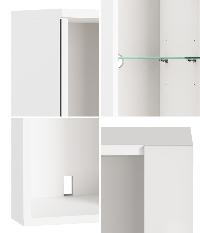 Oikiture Wall Mounted Display Cabinet LED High Gloss Cupboard Whtie