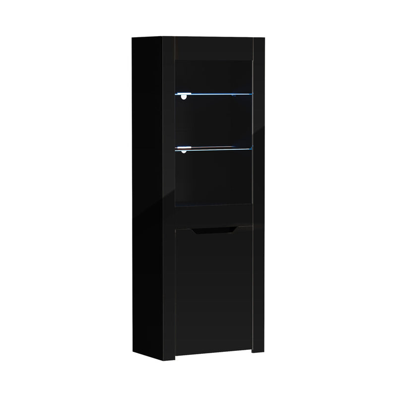 Oikiture Display Cabinet Sideboard High Gloss Cupboard LED Black