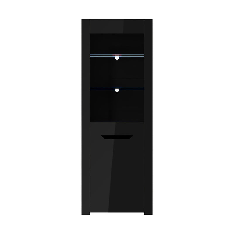 Oikiture Display Cabinet Sideboard High Gloss Cupboard LED Black