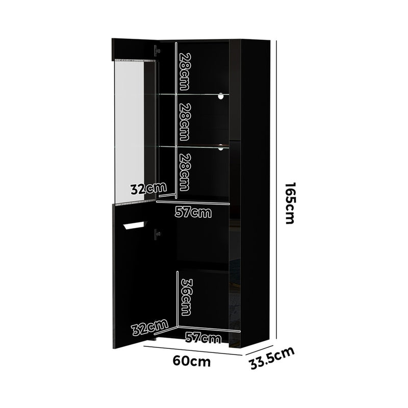 Oikiture Display Cabinet Sideboard High Gloss Cupboard LED Black