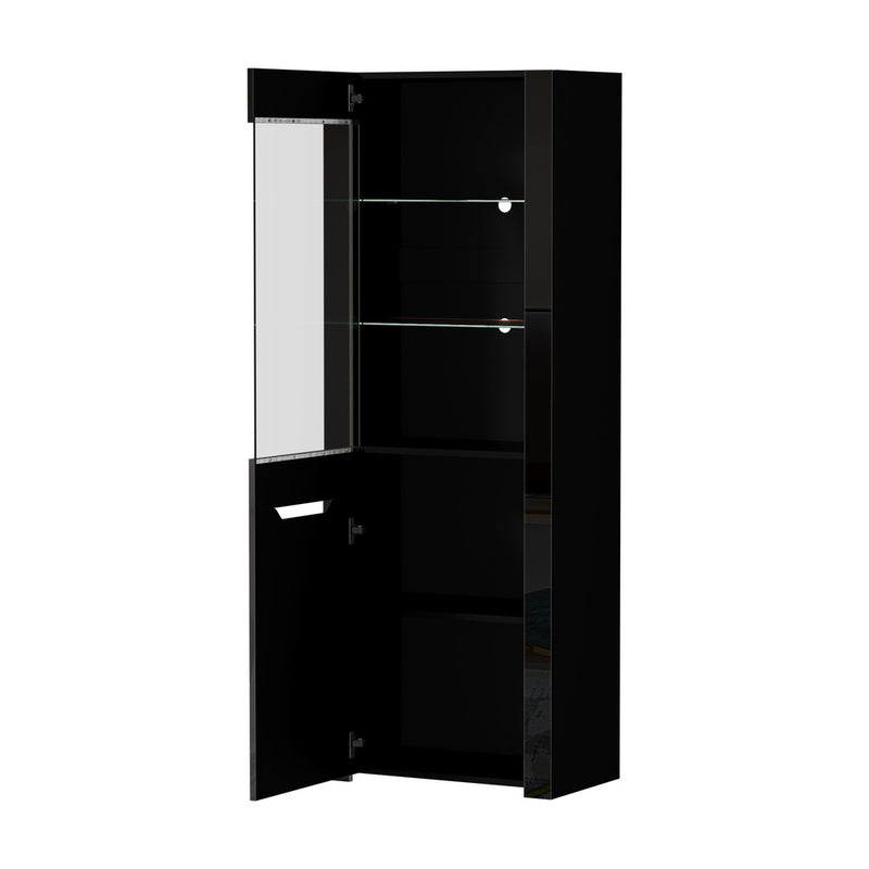 Oikiture Display Cabinet Sideboard High Gloss Cupboard LED Black